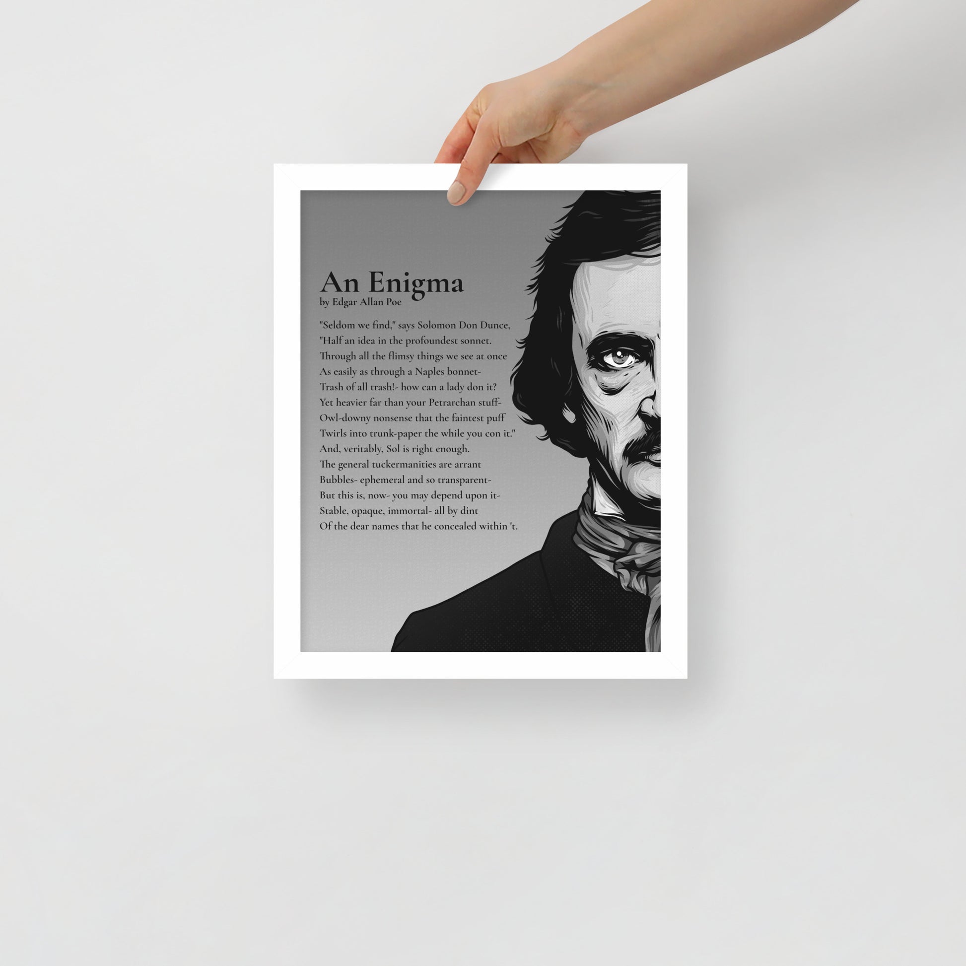 Edgar Allan Poe's 'An Enigma' Framed Matted Poster - 11 x 14 White Frame