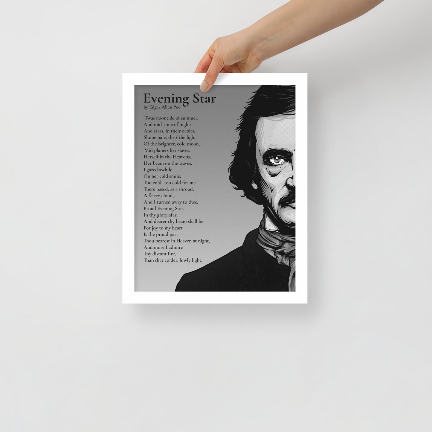 Edgar Allan Poe's 'Evening Star' Framed Matted Poster - 11 x 14 White Frame