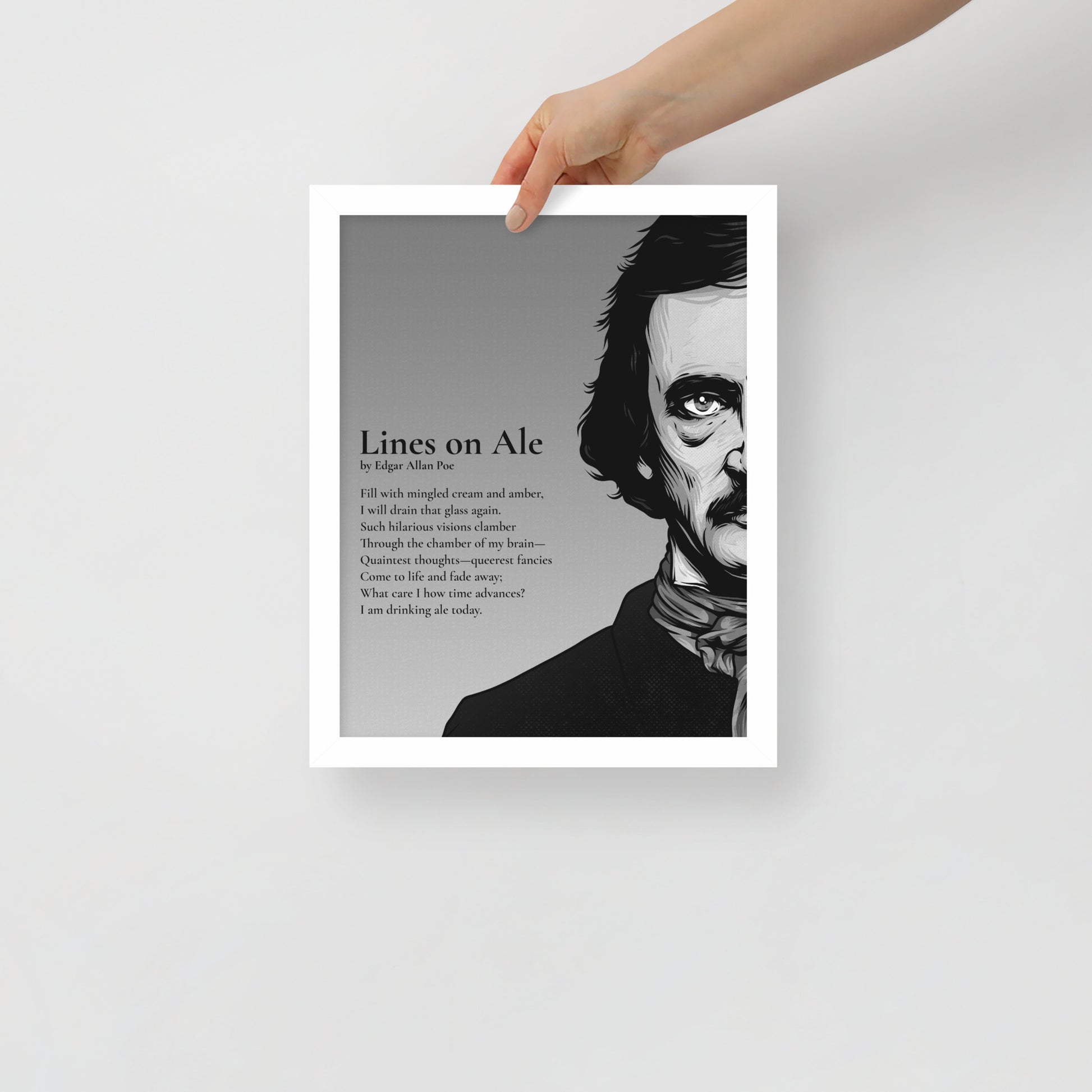 Edgar Allan Poe's 'Lines on Ale' Framed Matted Poster - 11 x 14 White Frame