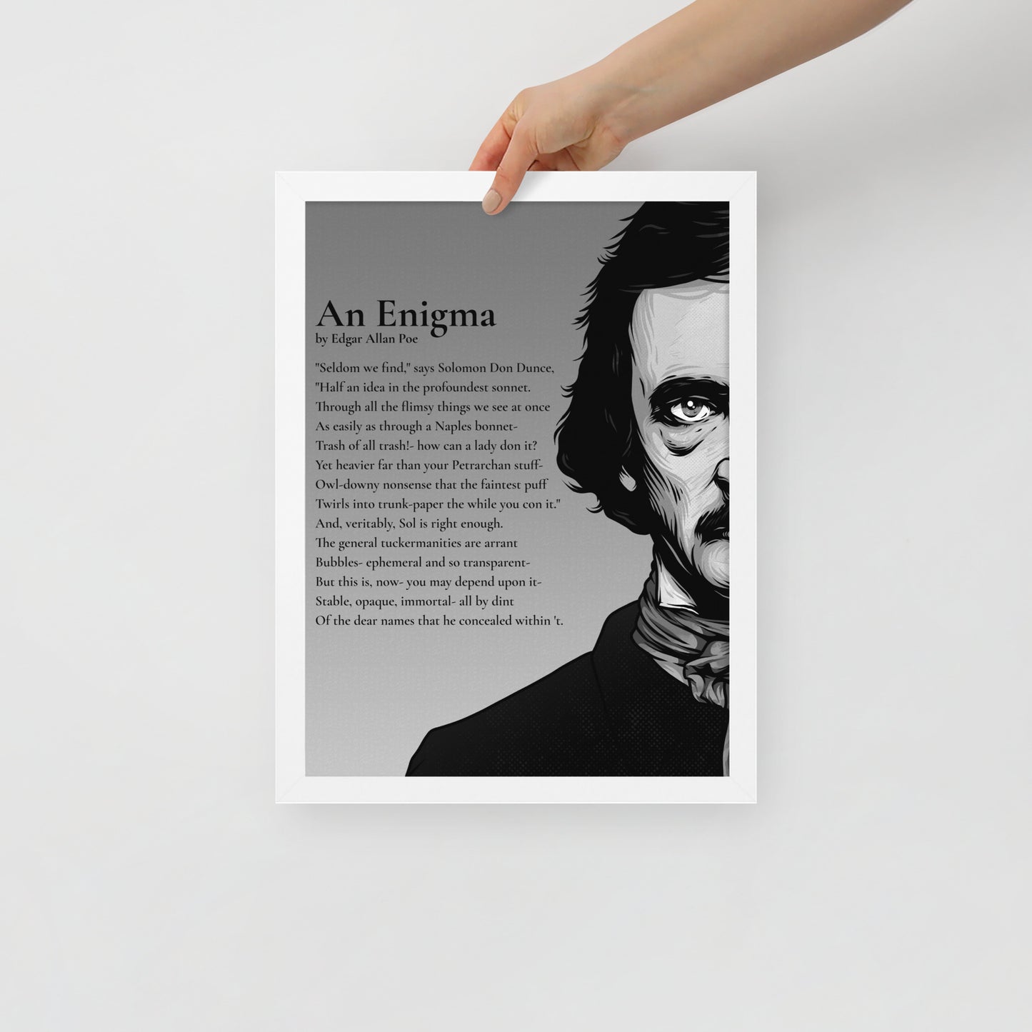 Edgar Allan Poe's 'An Enigma' Framed Matted Poster - 12 x 16 White Frame