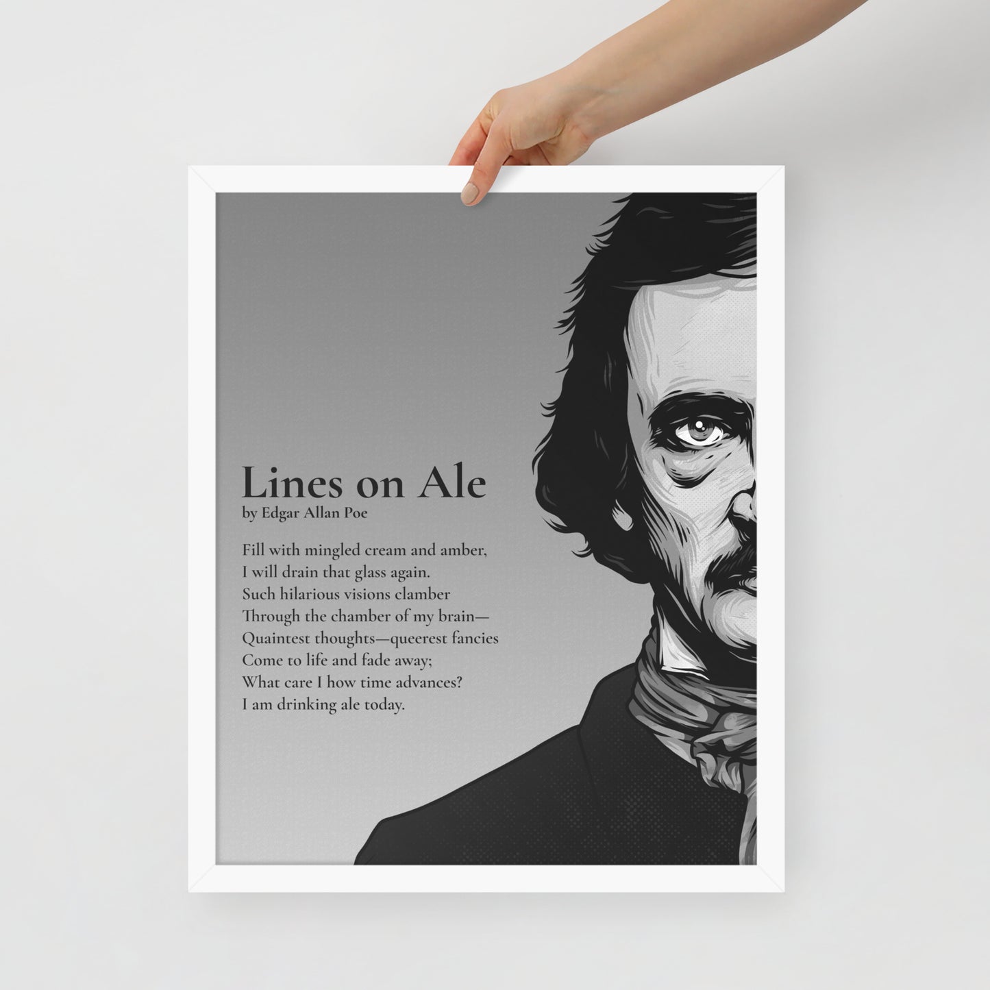 Edgar Allan Poe's 'Lines on Ale' Framed Matted Poster - 16 x 20 White Frame