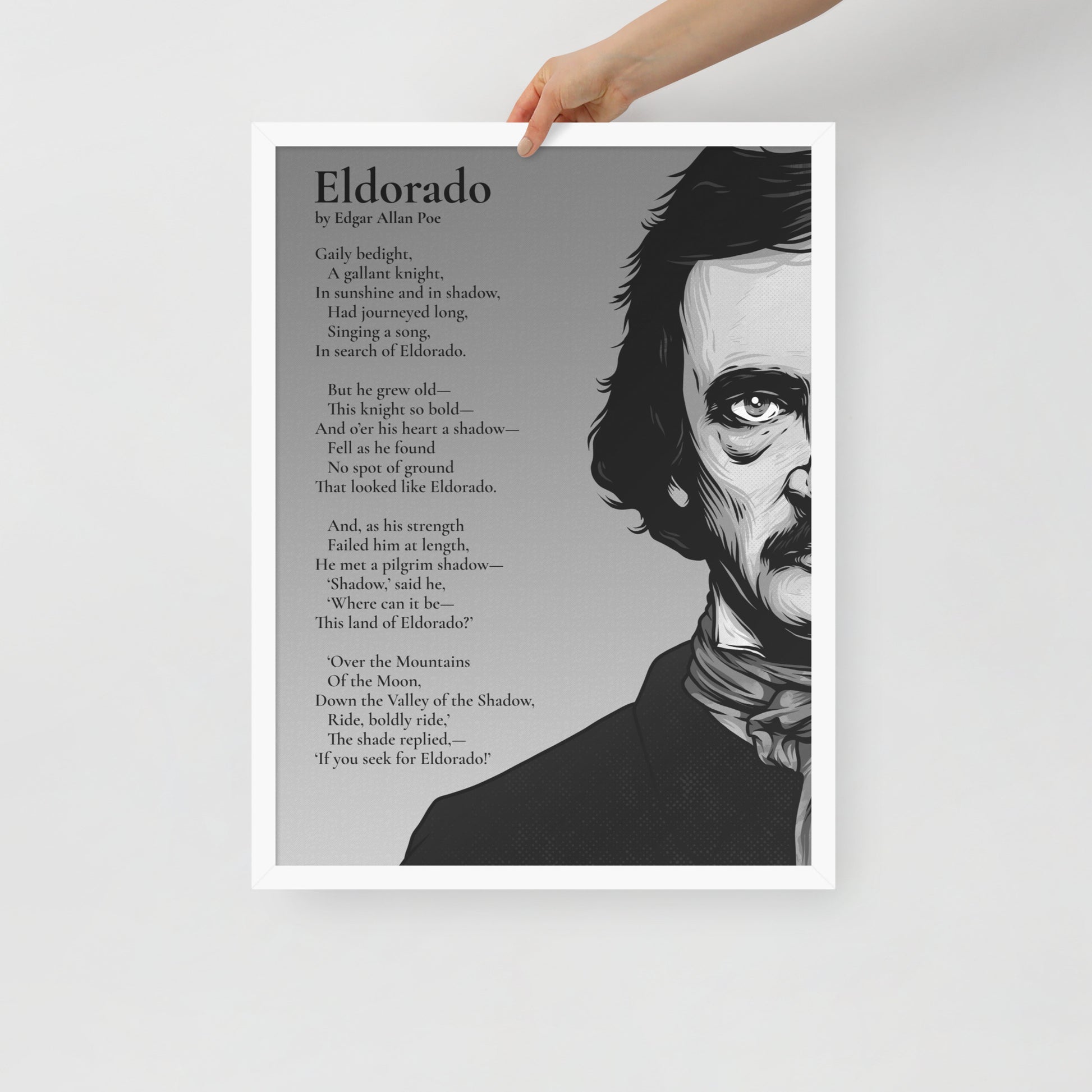 Edgar Allan Poe's 'Eldorado' Framed Matted Poster - 18 x 24 White Frame
