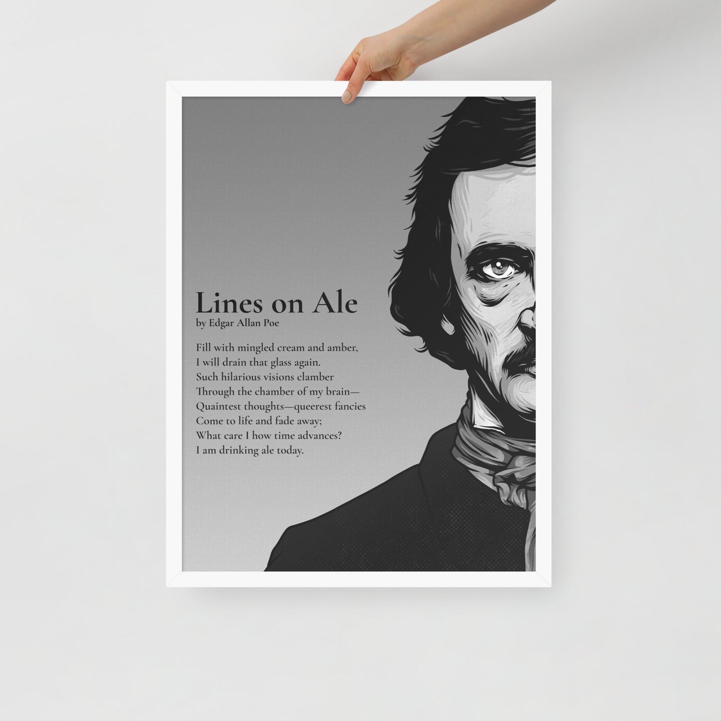 Edgar Allan Poe's 'Lines on Ale' Framed Matted Poster - 18 x 24 White Frame