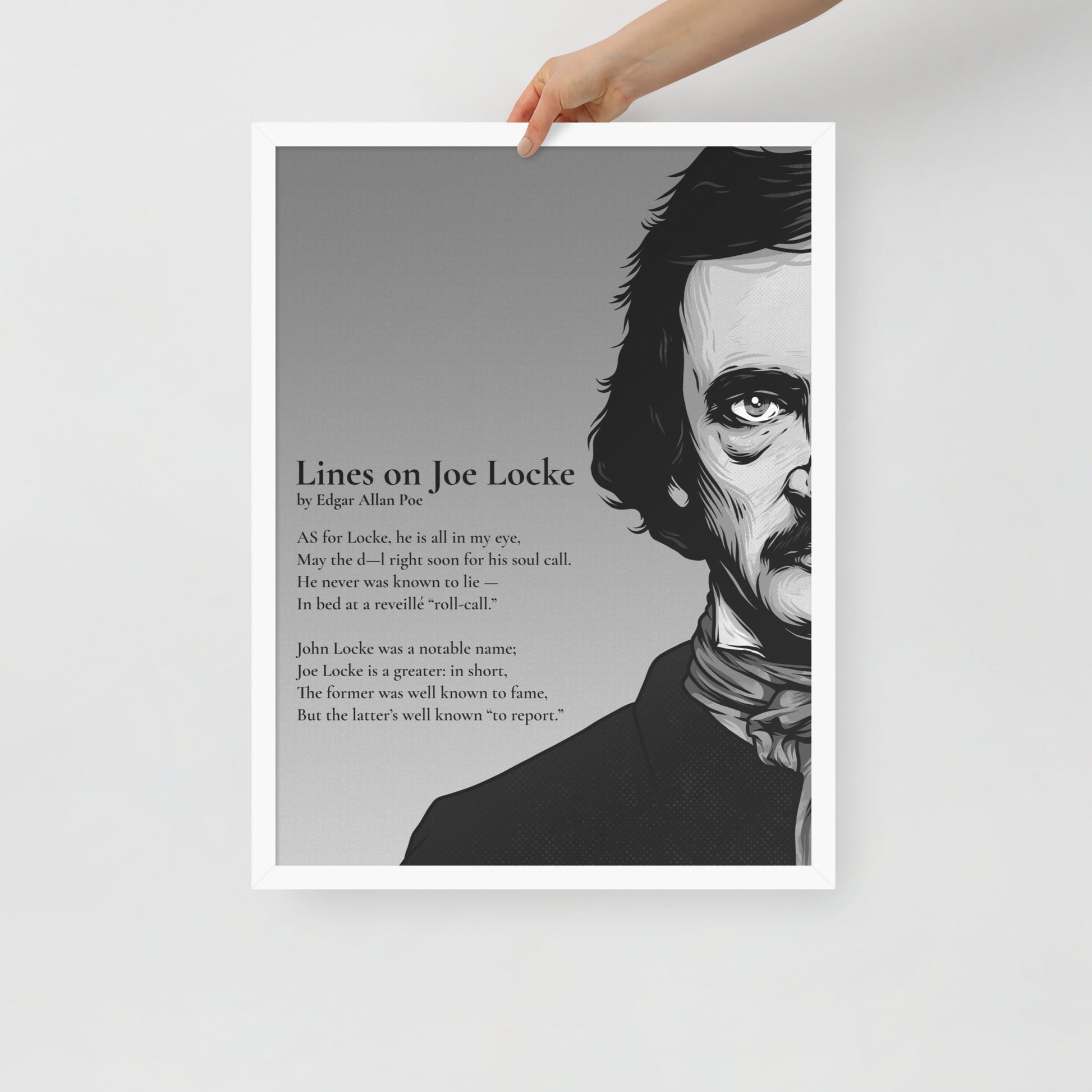 Edgar Allan Poe's 'Lines on Joe Locke' Framed Matted Poster - 18 x 24 White Frame