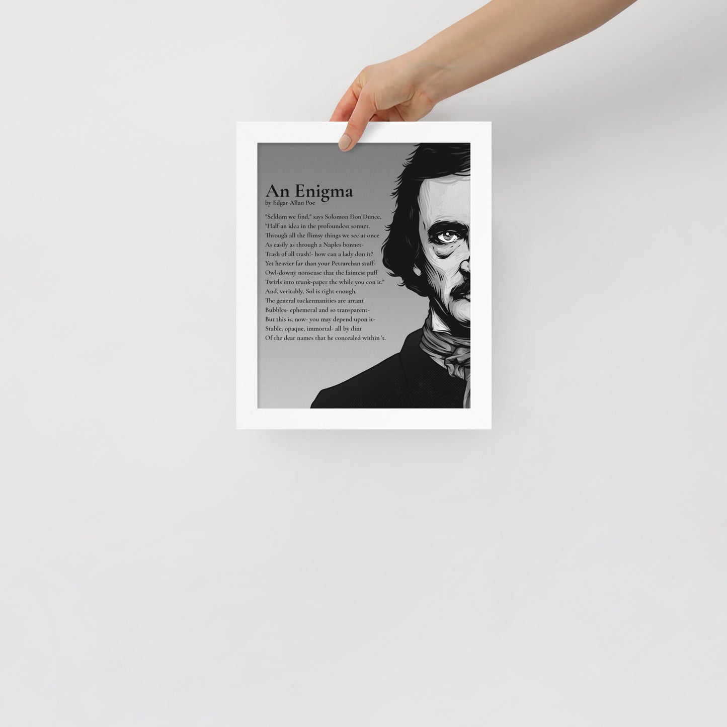 Edgar Allan Poe's 'An Enigma' Framed Matted Poster - 8 x 10 White Frame