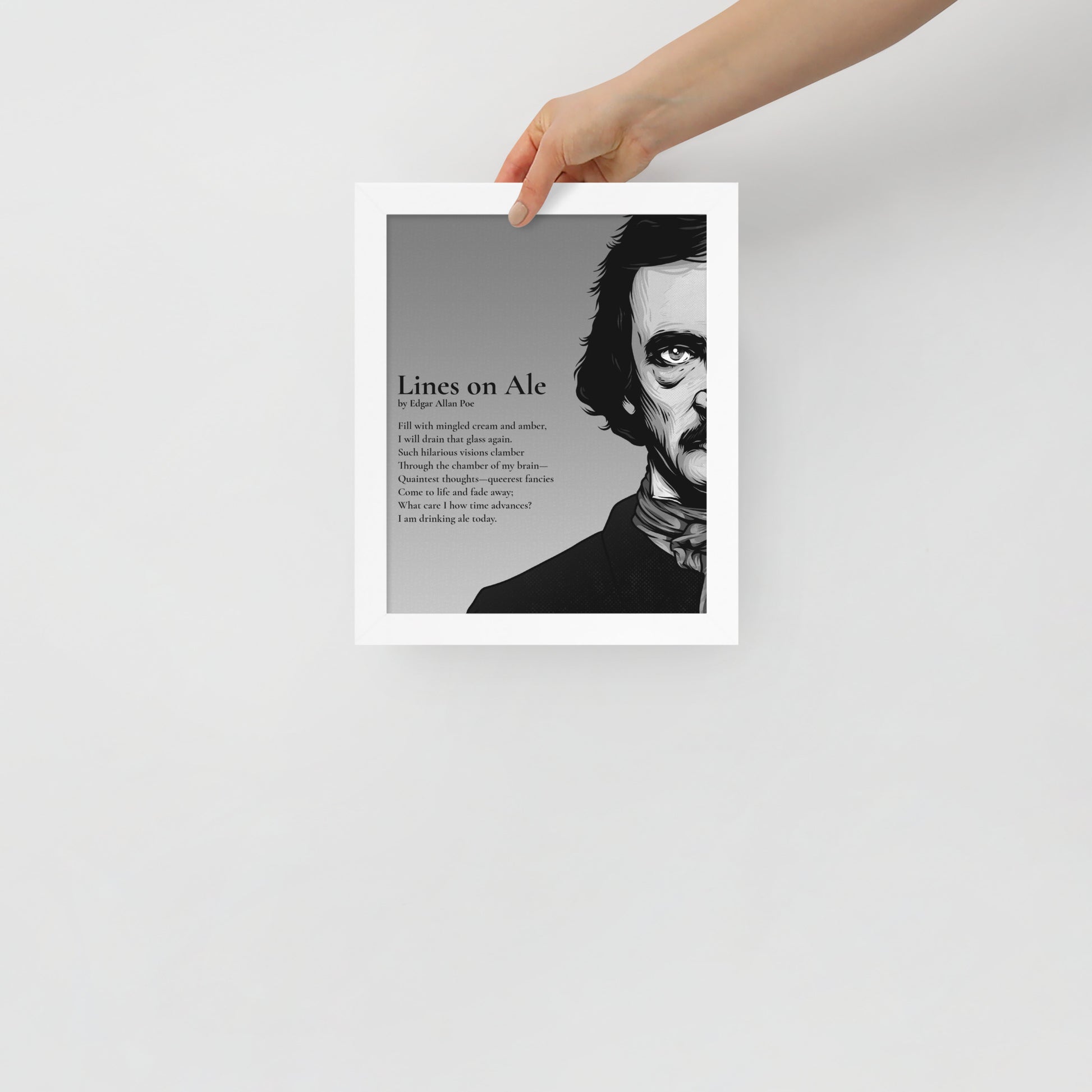 Edgar Allan Poe's 'Lines on Ale' Framed Matted Poster - 8 x 10 White Frame