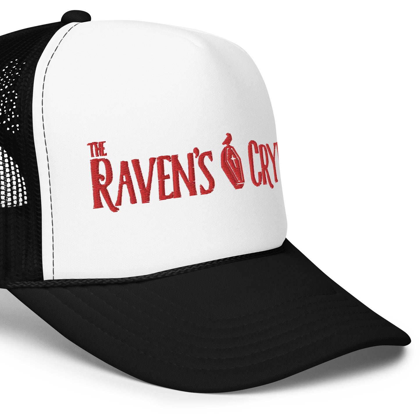 The Raven's Crypt Red Logo - Foam trucker hat - White & Black Hat Red Logo