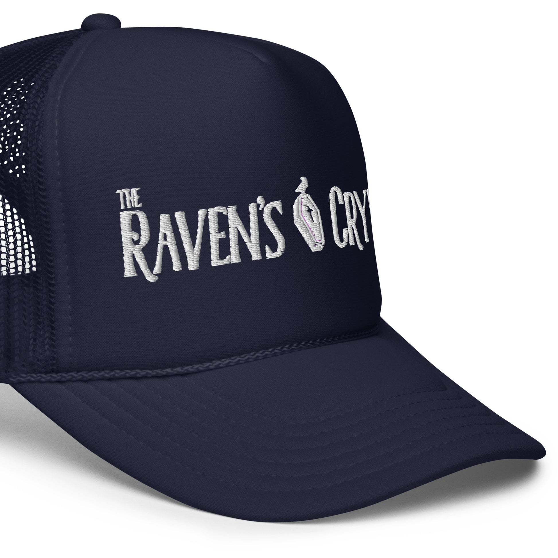 Deep Into the Darkness The Raven's Crypt - Men's t-shirt- Navy Hat with White Text
