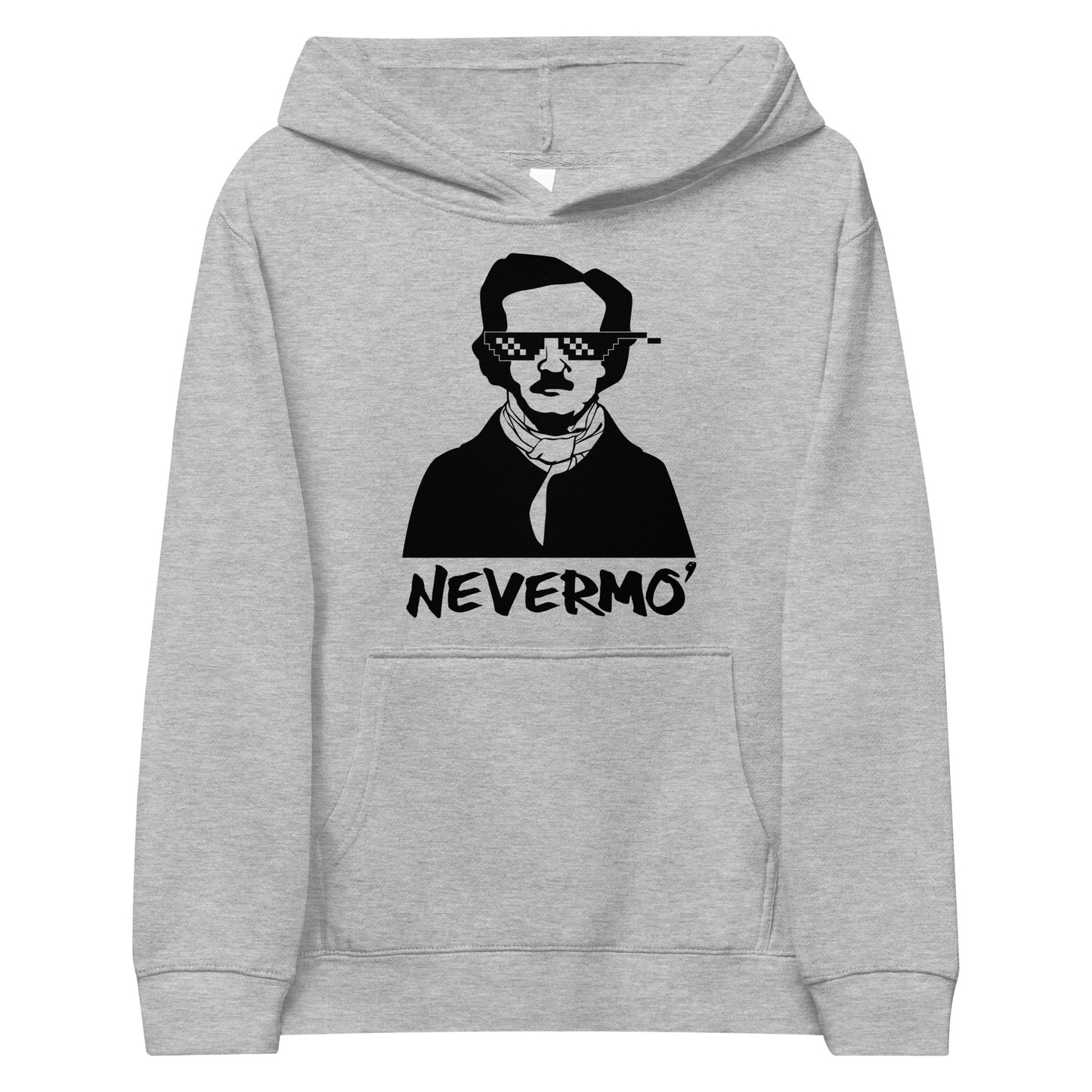 Kids Edgar Allan Poe "Nevermo" fleece hoodie - Athletic Heather Front