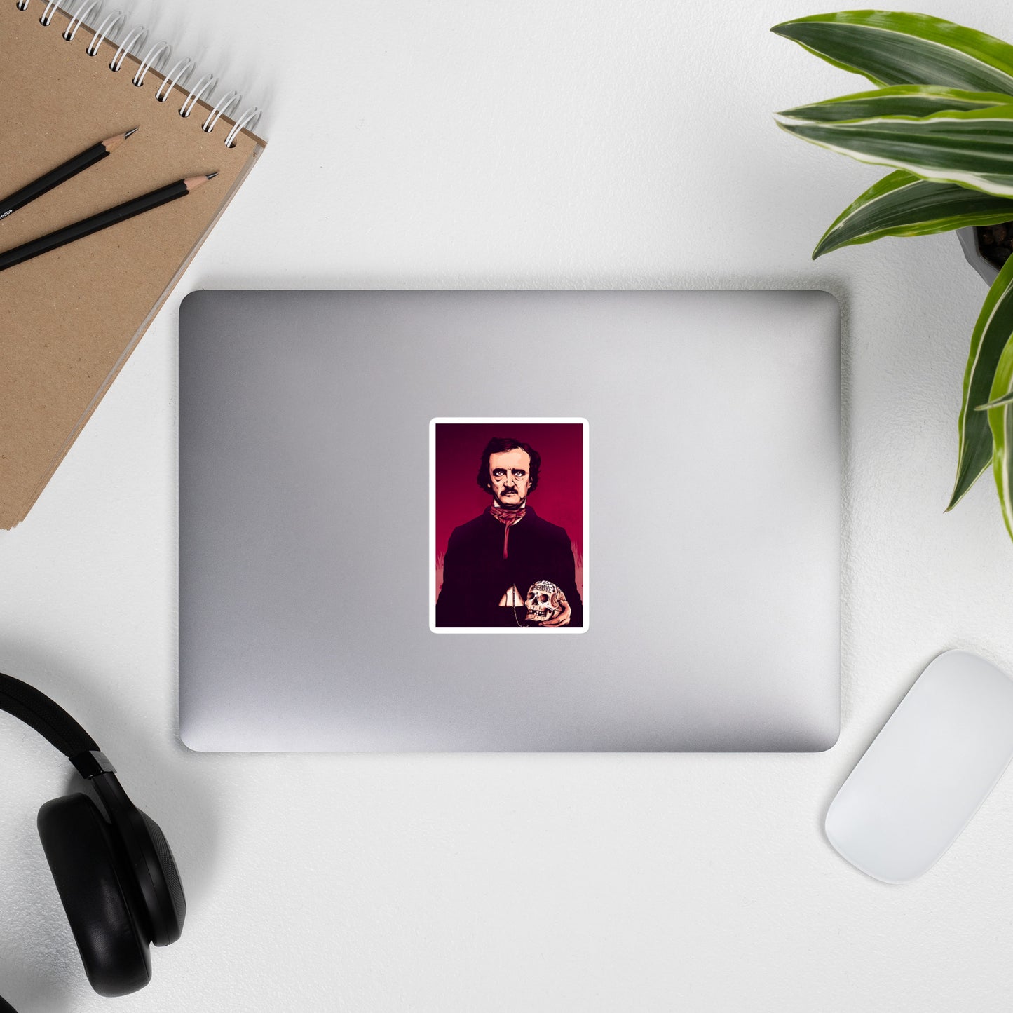 Edgar Allan Poe illustration sticker for laptops, notebooks, and more