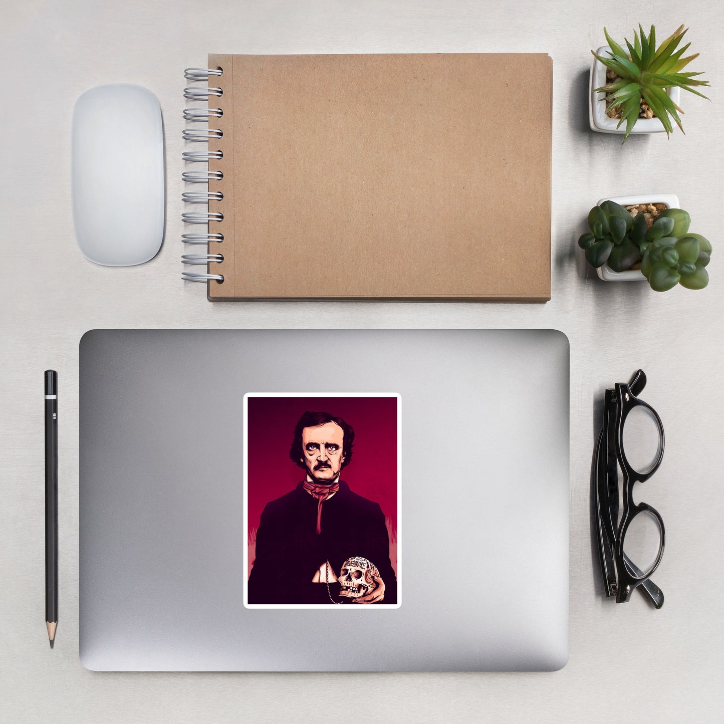 Edgar Allan Poe illustration sticker for laptops, notebooks, and more