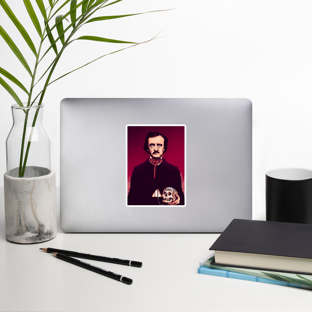 Edgar Allan Poe illustration sticker for laptops, notebooks, and more