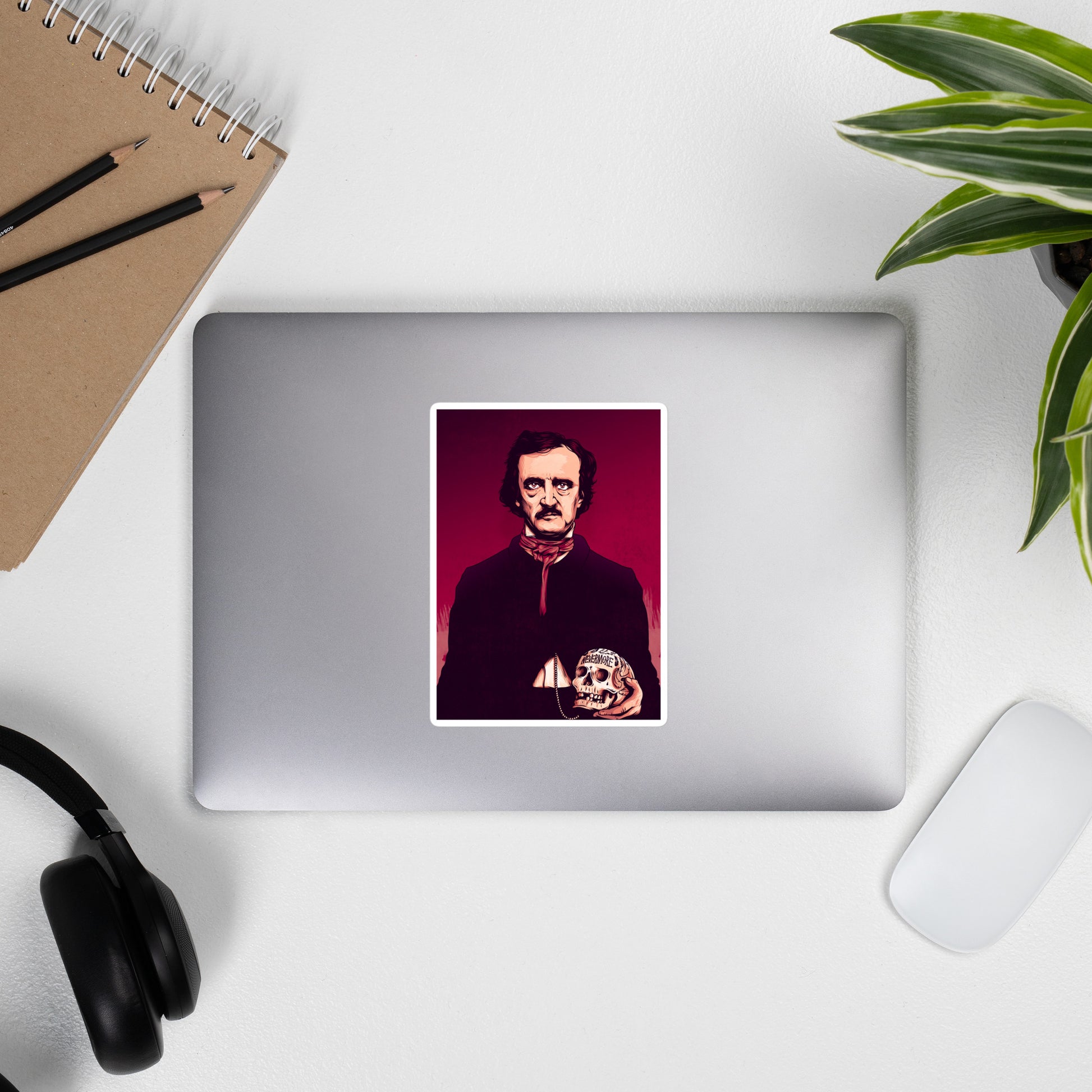 Edgar Allan Poe illustration sticker for laptops, notebooks, and more