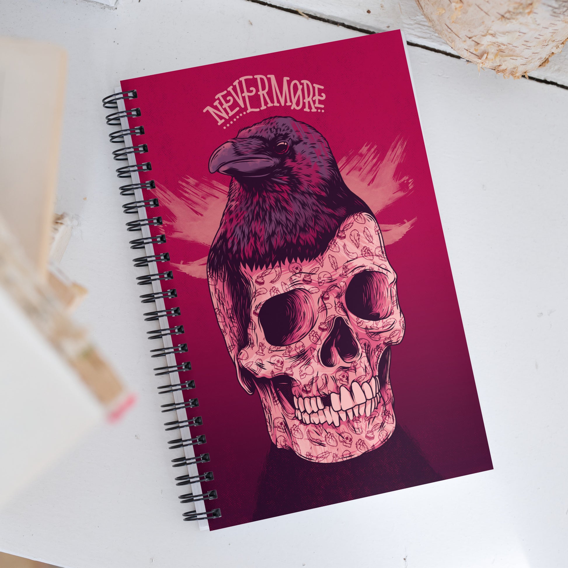 Edgar Allan Poe Skull & Raven Illustrated Spiral Notebook for Writing and Note-Taking