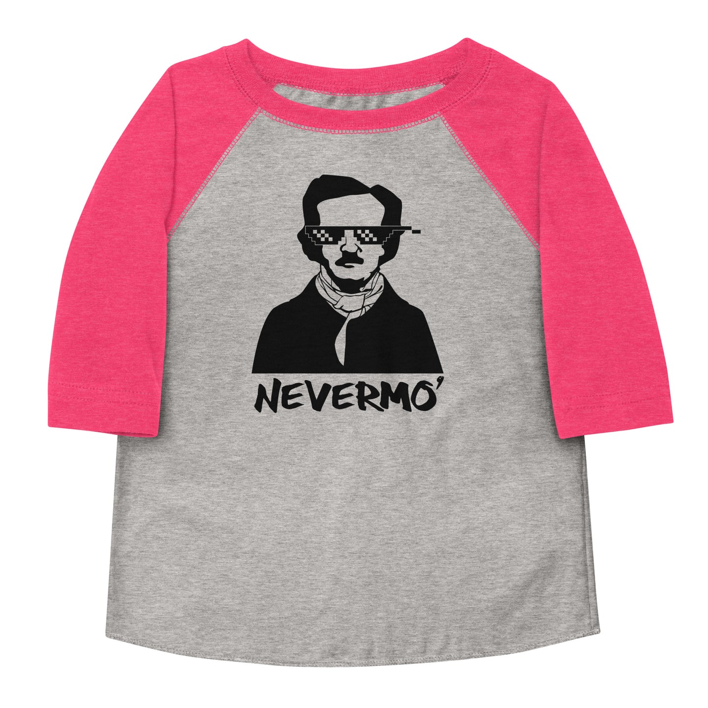 Edgar Allan Poe "Nevermo" Toddler baseball shirt - Vintage Heather Vintage Hot Pink Front