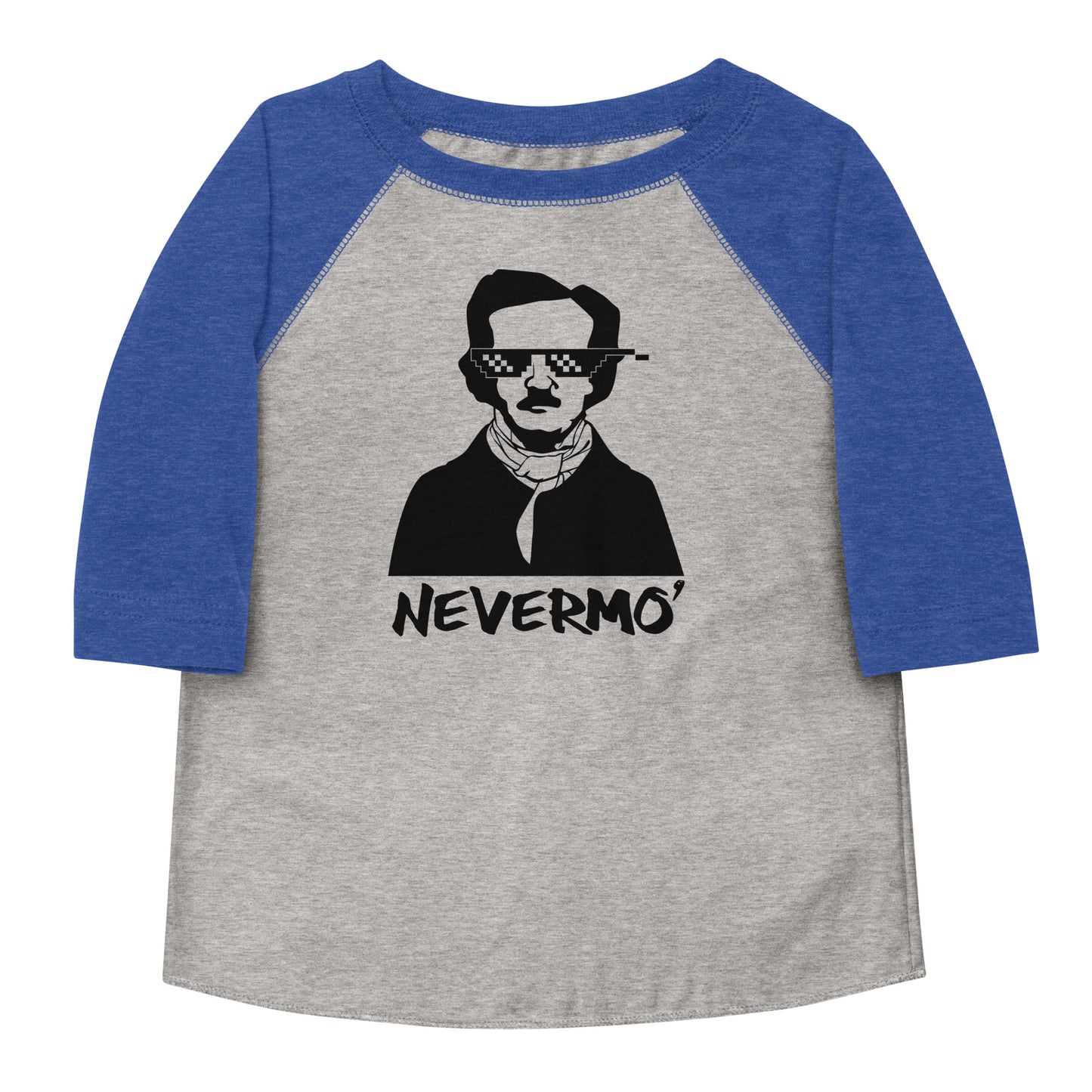 Edgar Allan Poe "Nevermo" Toddler baseball shirt - Vintage Heather Vintage Royal Front