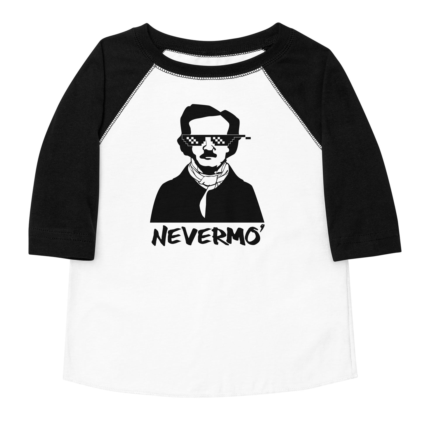 Edgar Allan Poe "Nevermo" Toddler baseball shirt - White Shirt Black Front