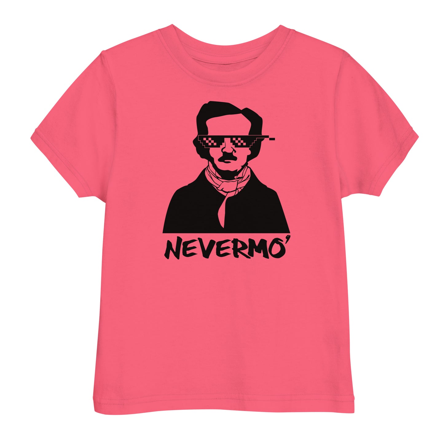 Toddler Edgar Allan Poe "Nevermo" jersey t-shirt - Hot Pink Front