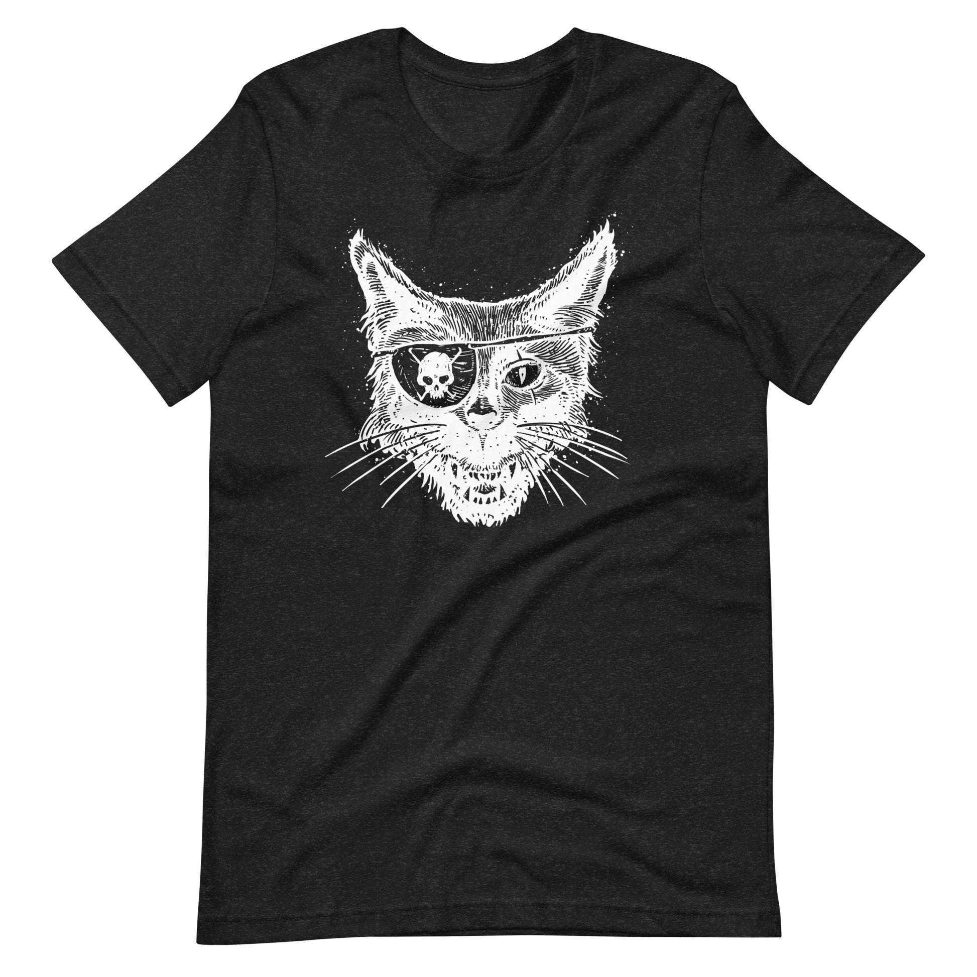 Cat Skull Eye White - Unisex t-shirt - Black Heather Front