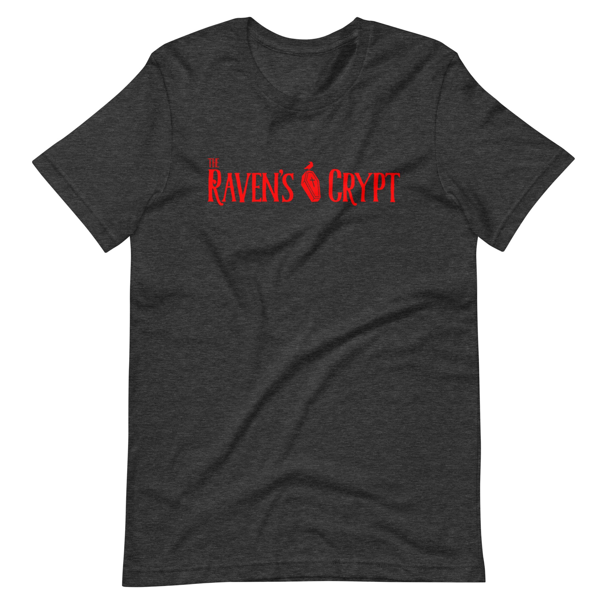 The Raven's Crypt Red Logo - Unisex t-shirt - Dark Grey Heather Front