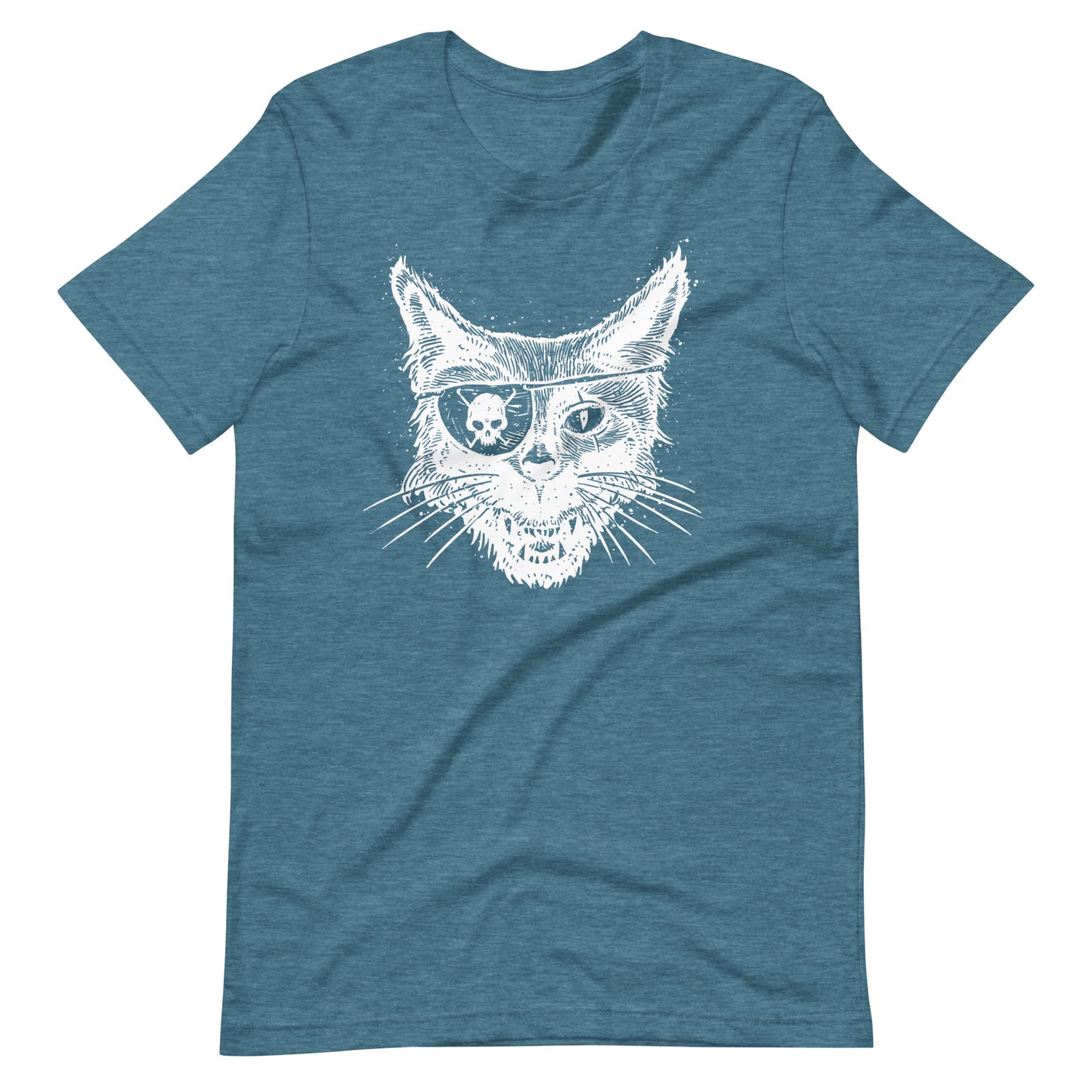 Cat Skull Eye White - Unisex t-shirt - Heather Deep Teal Front