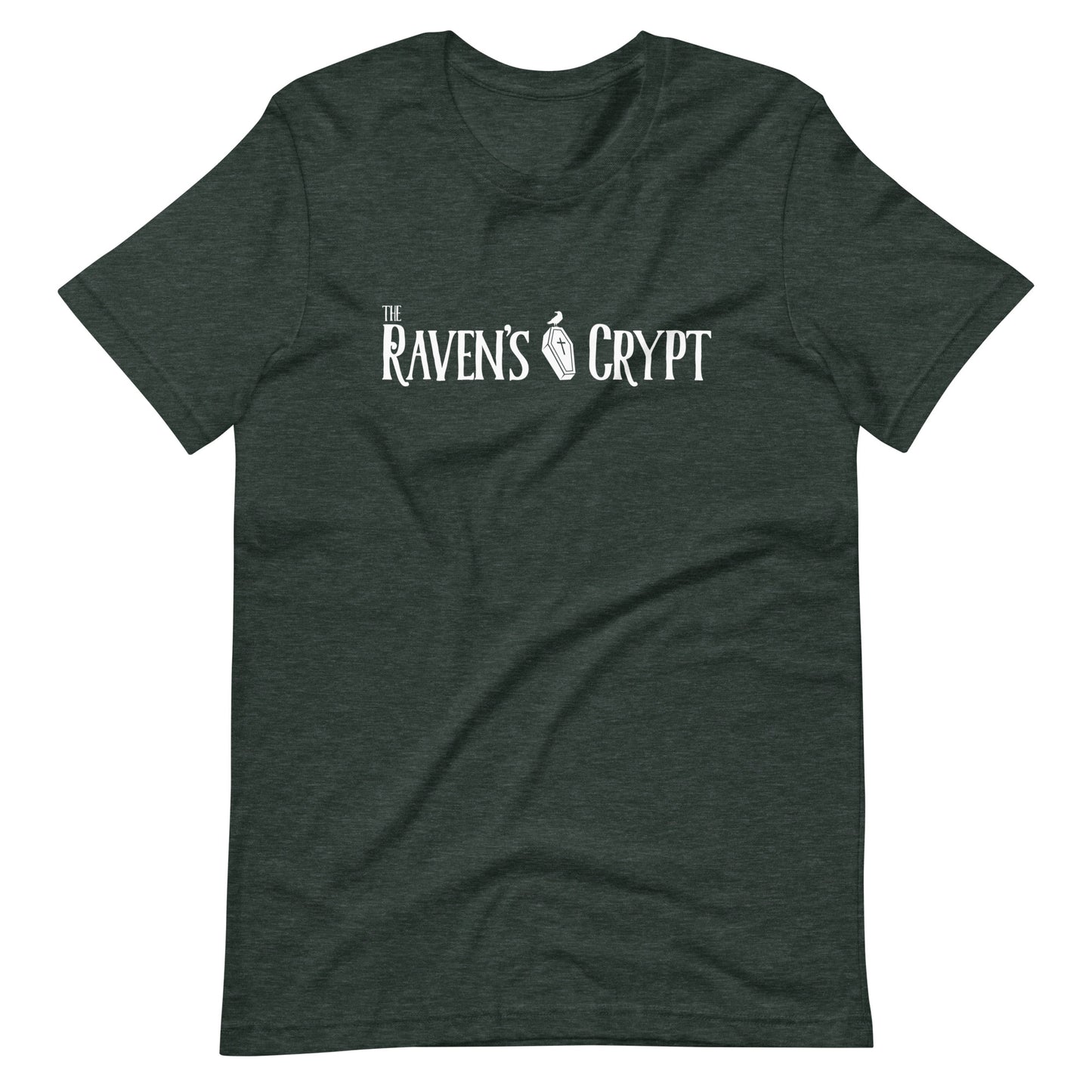 The Raven's Crypt White Logo - Unisex t-shirt - Heather Forest Front