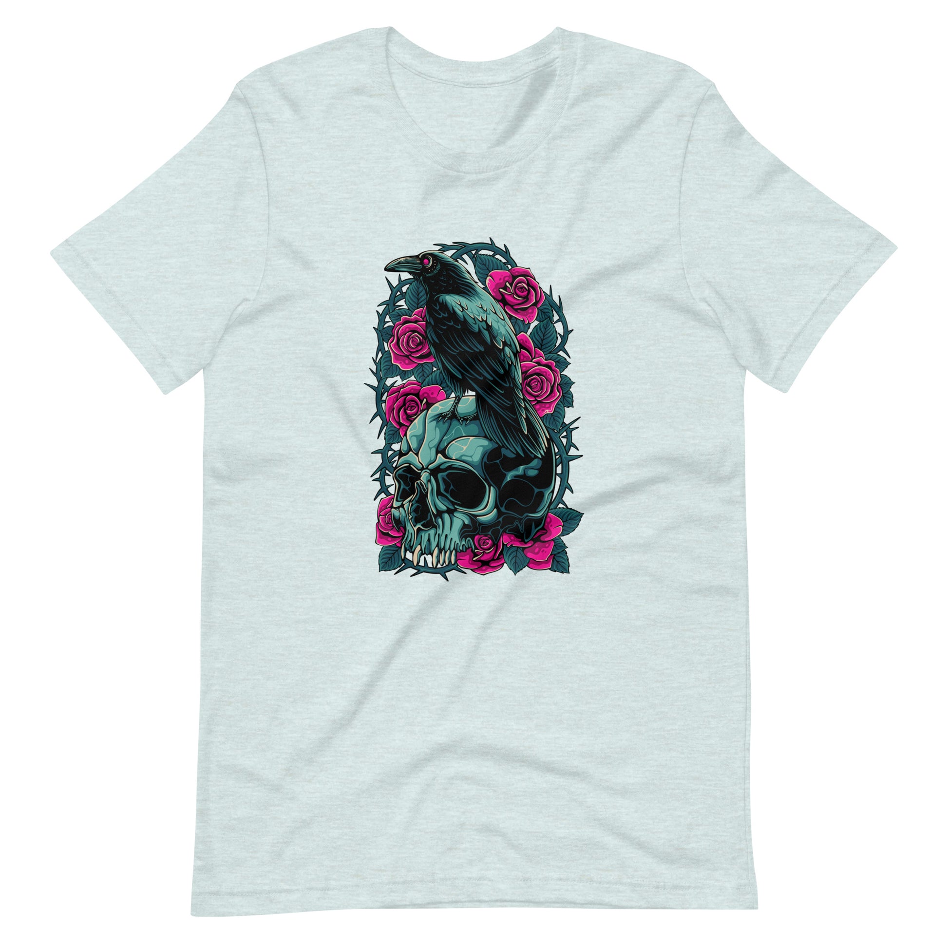 The Raven's Crypt Raven on Skull - Men's t-shirt Heather Prism Ice Blue Front