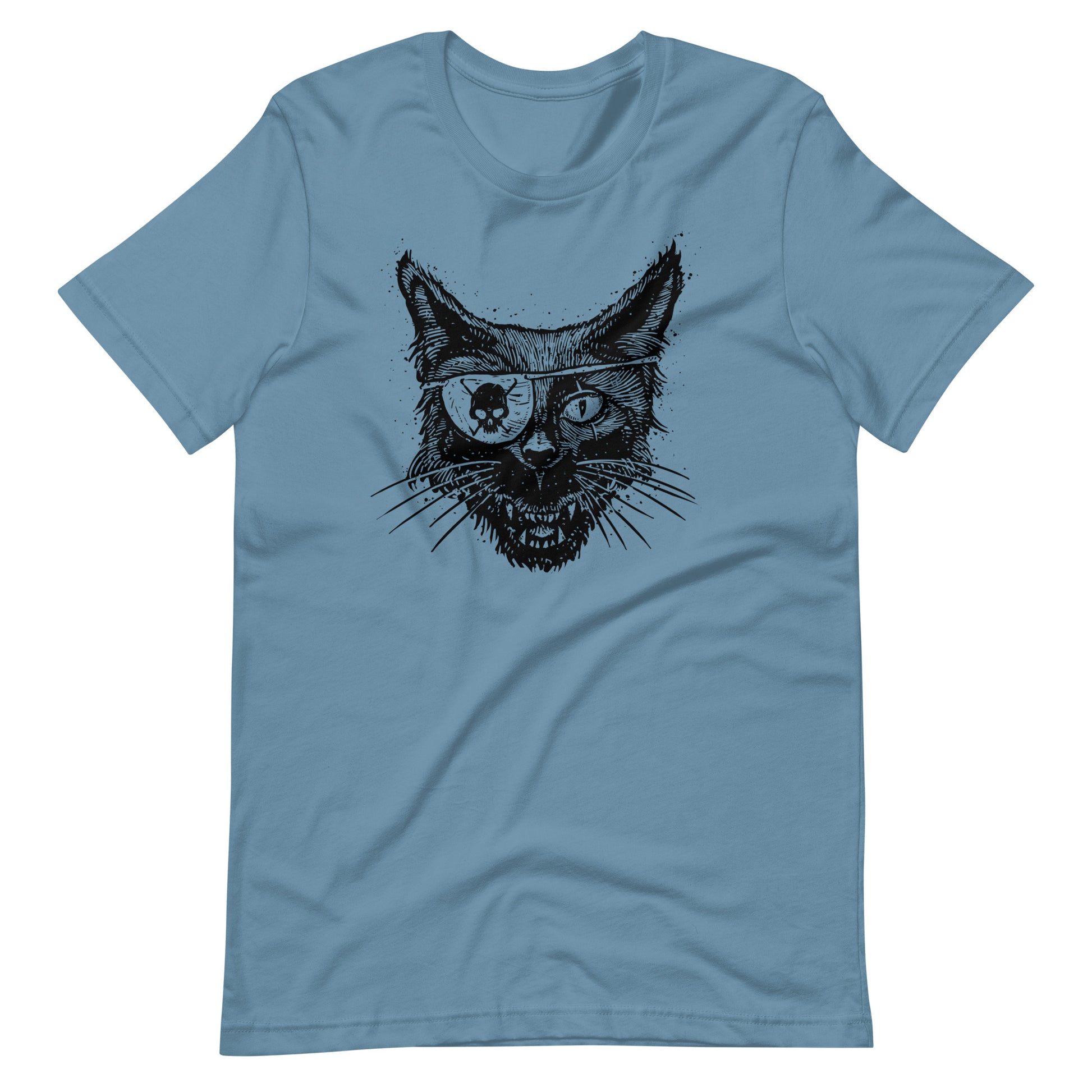 Cat Skull Eye Black - Men's t-shirt - Steel Blue Front