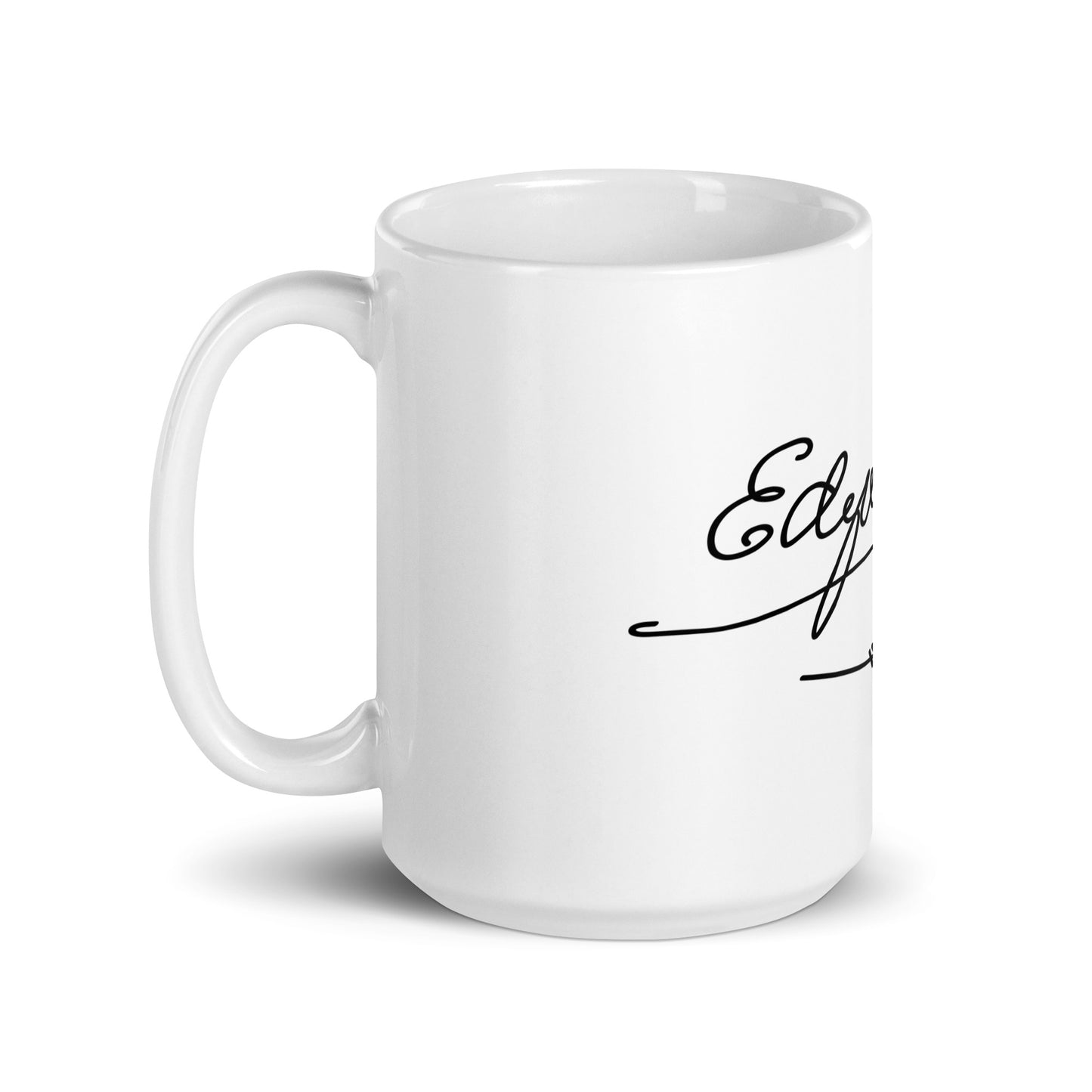 Edgar Allan Poe Signature White glossy mug - 15oz. Handle on Left