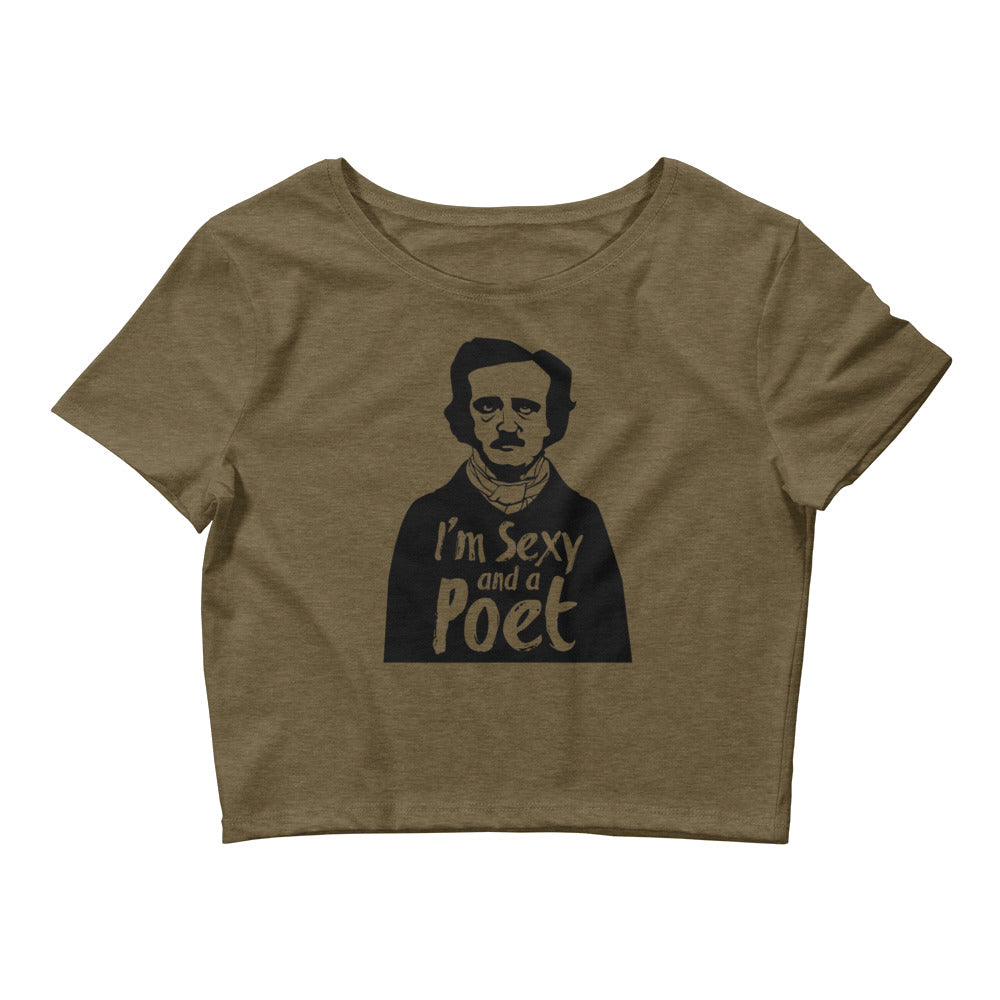 Women's Edgar Allan Poe "I'm Sexy and a Poet" Women’s Crop Tee - Olive Front