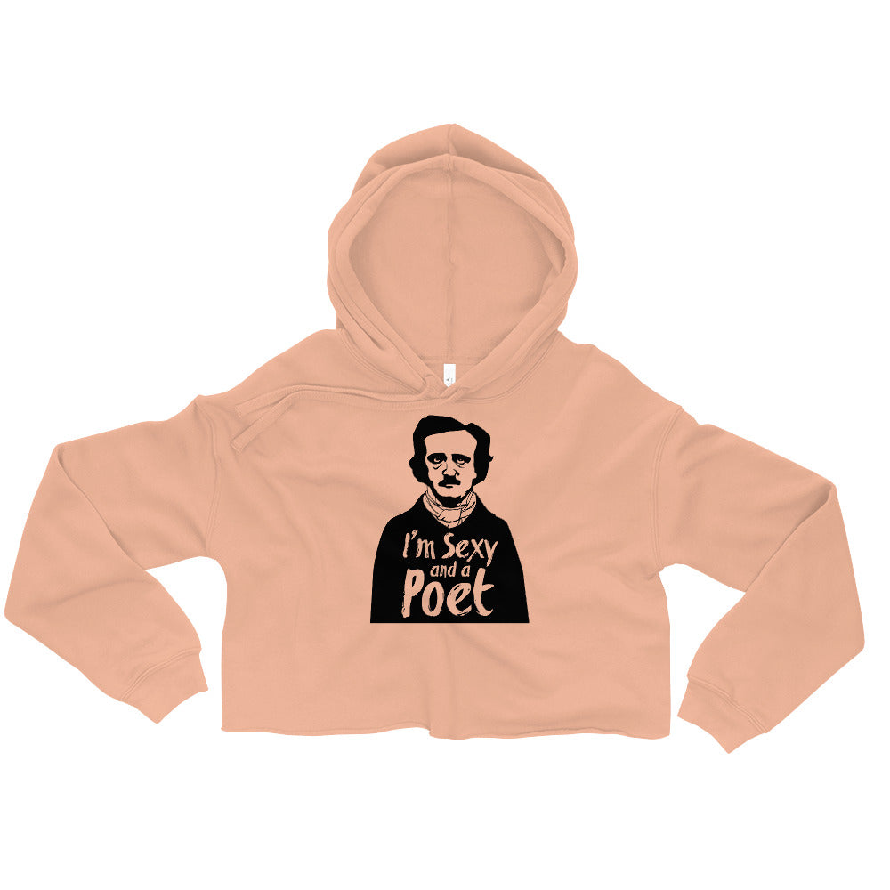 Women's Edgar Allan Poe "I'm Sexy and a Poet" Crop Hoodie - Peach Front