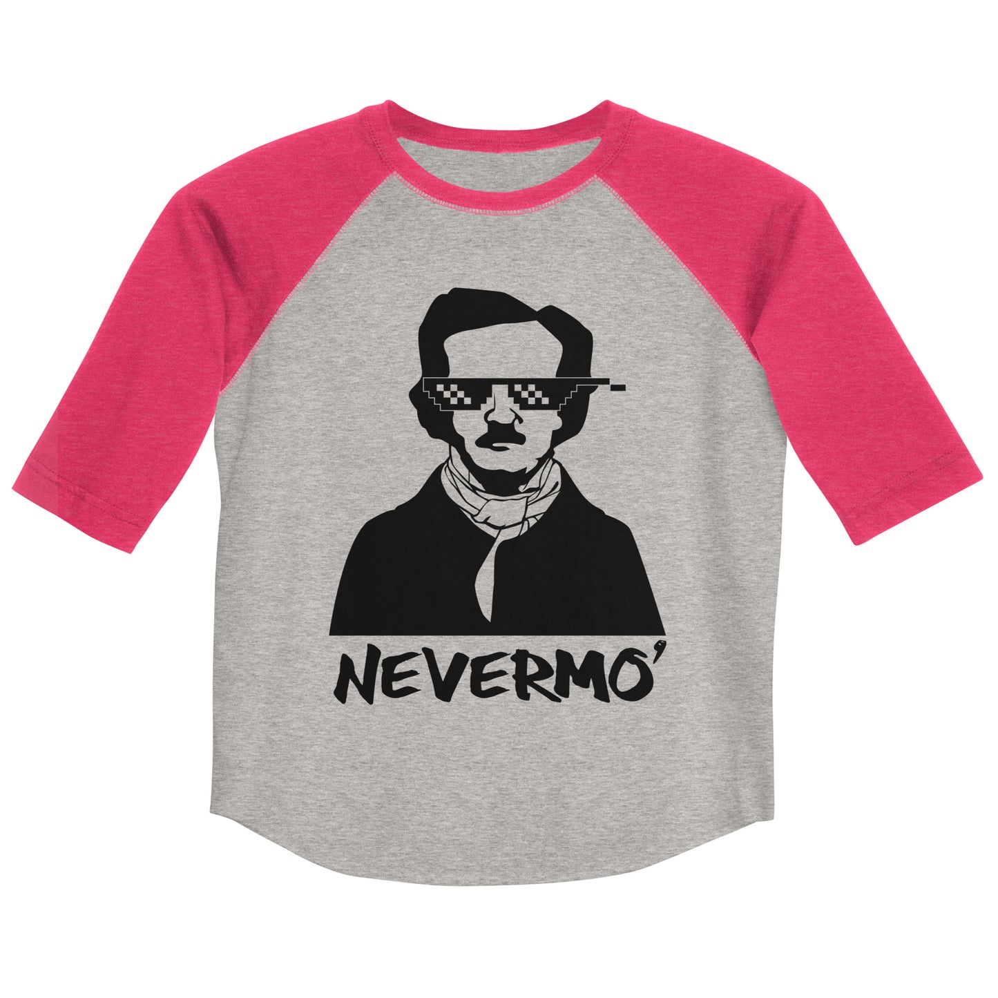 Youth Edgar Allan Poe "Nevermo" Unisex baseball shirt - Vintage Heather Hot Pink Front