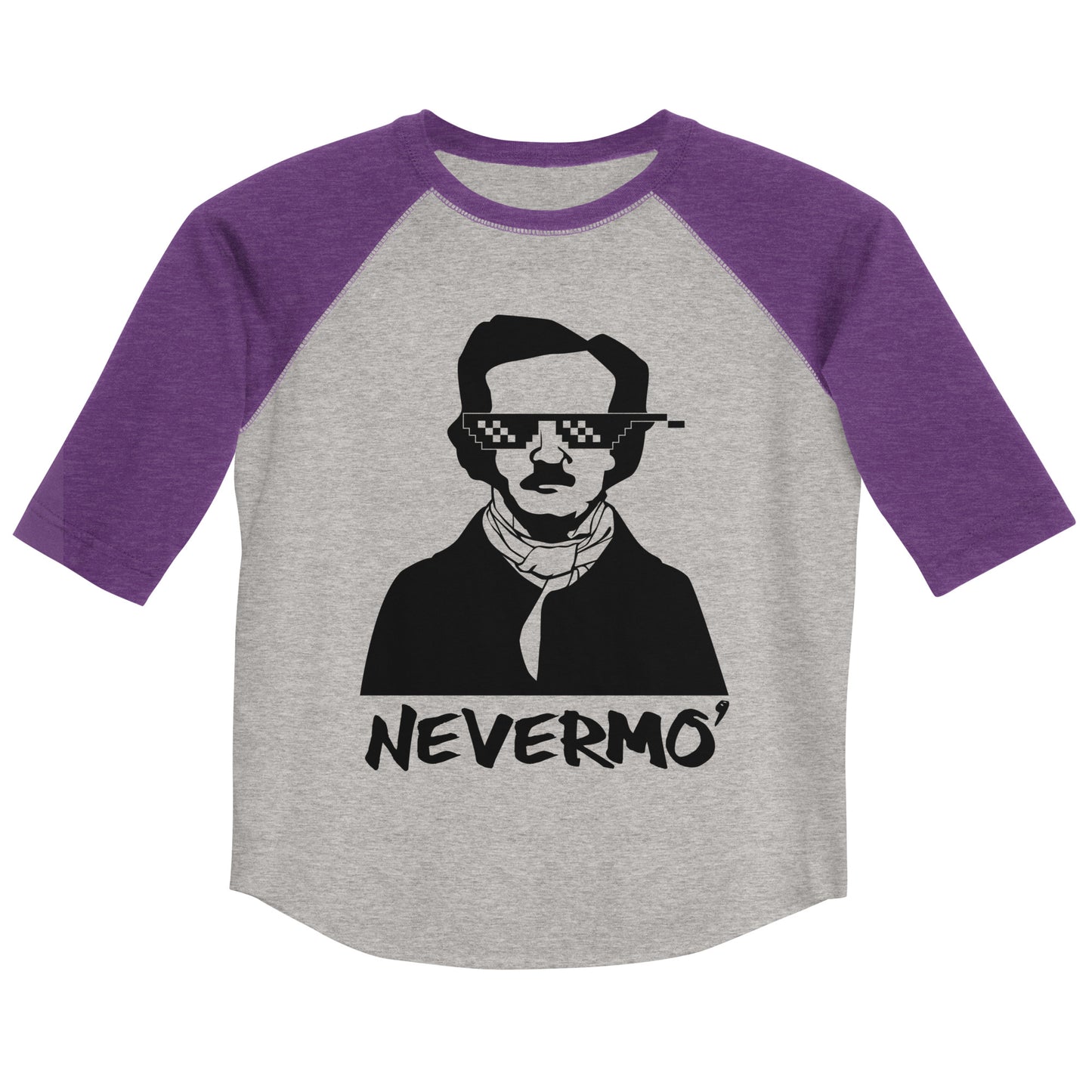 Youth Edgar Allan Poe "Nevermo" Unisex baseball shirt - Vintage Heather Purple Front