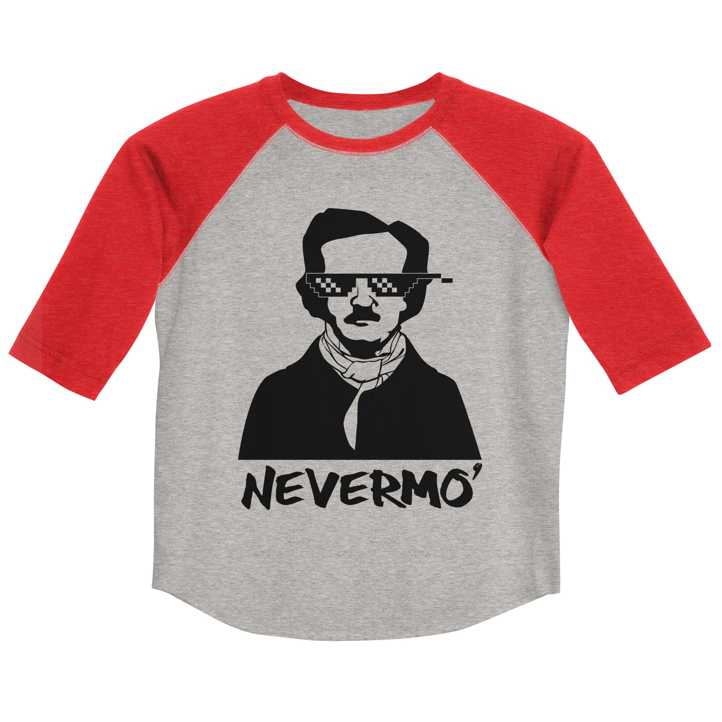 Youth Edgar Allan Poe "Nevermo" Unisex baseball shirt - Vintage Heather Red Front