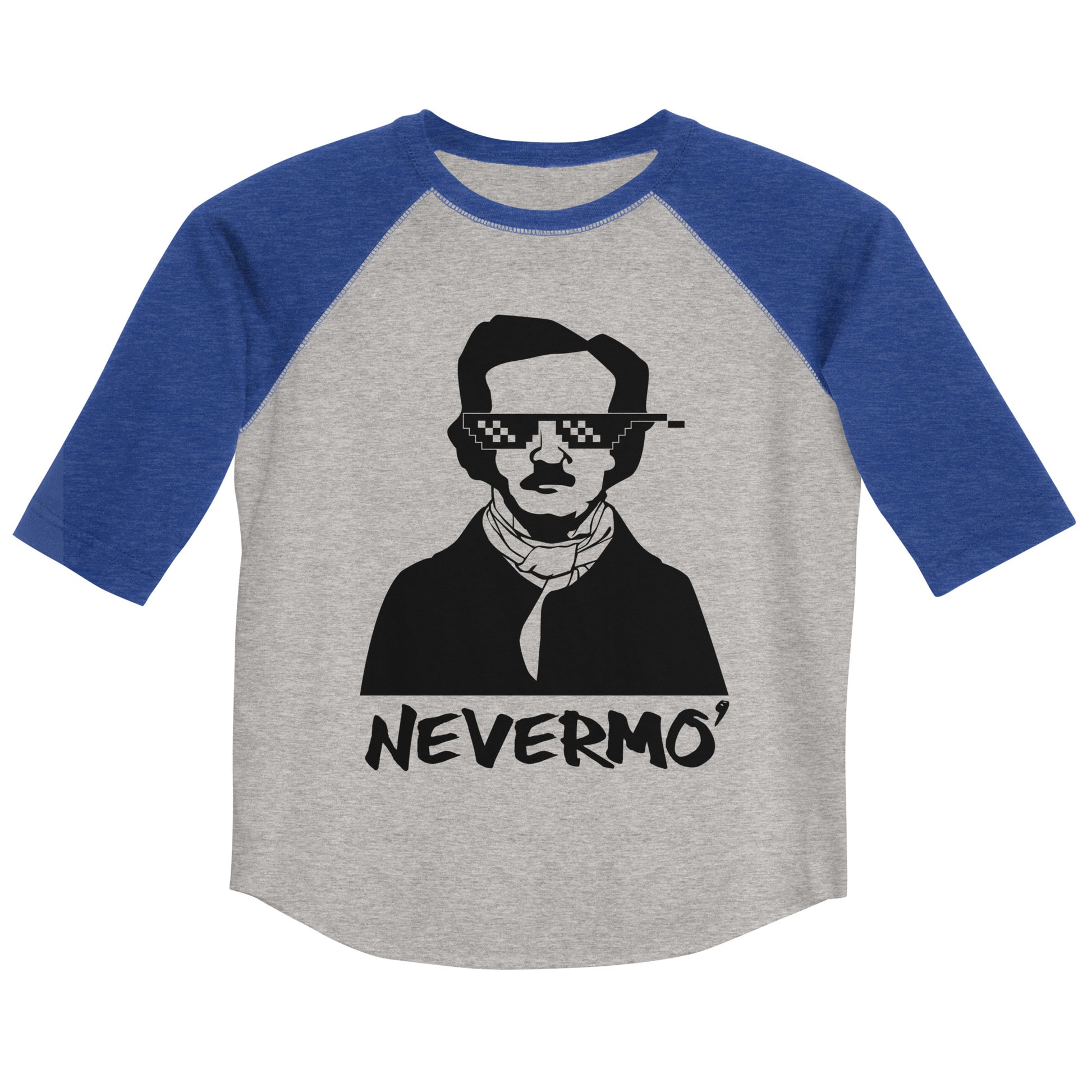 Youth Edgar Allan Poe "Nevermo" Unisex baseball shirt - Vintage Heather Royal Front