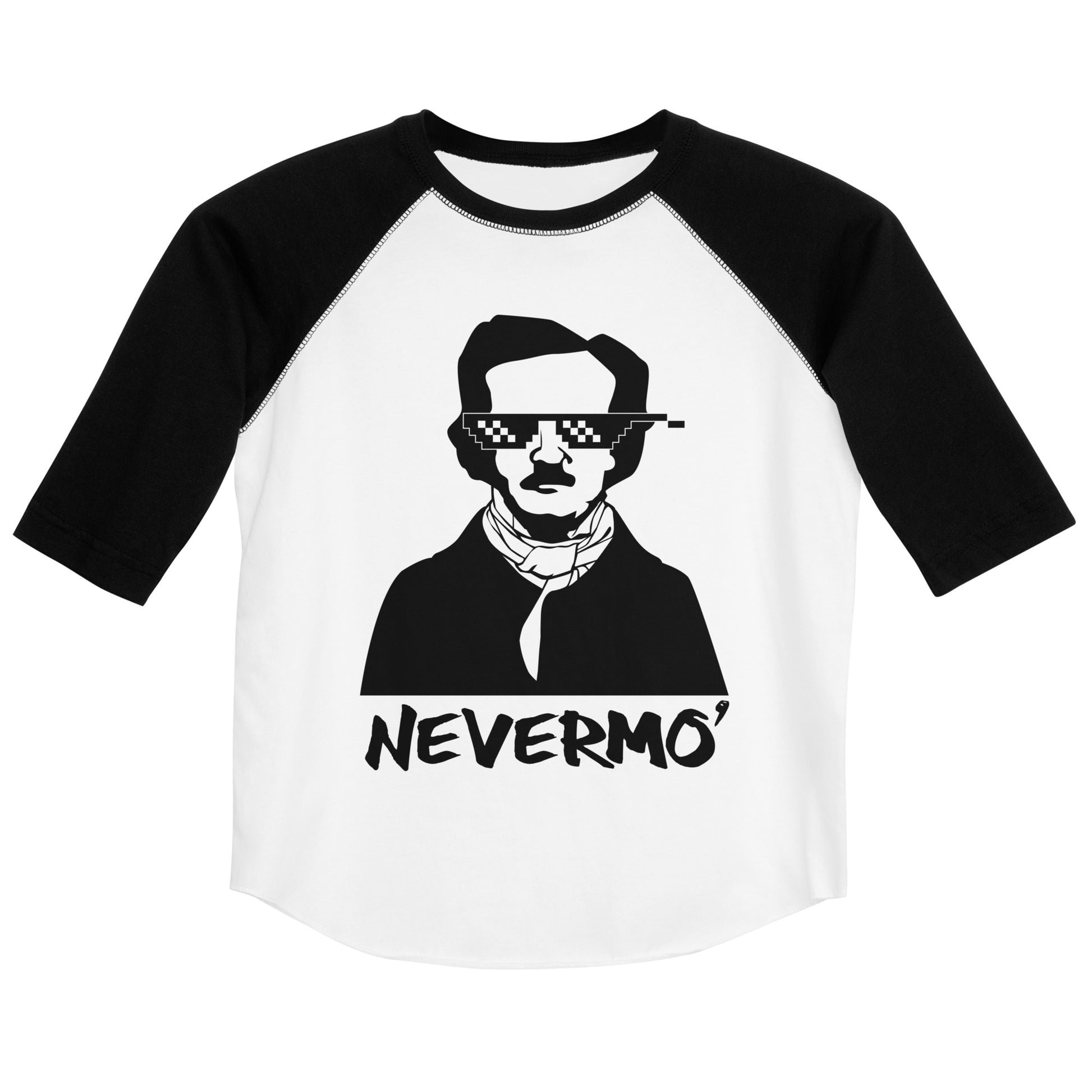 Youth Edgar Allan Poe "Nevermo" Unisex baseball shirt - White Black Front