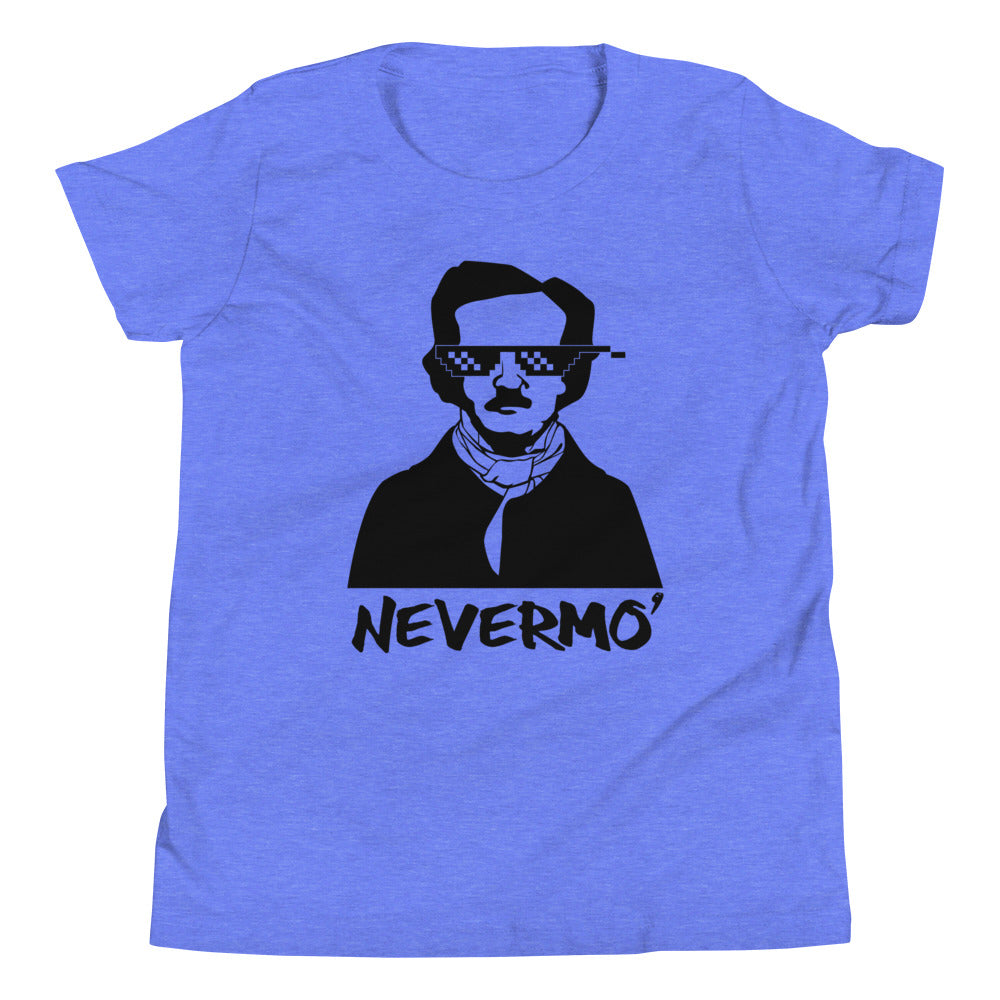 Kids' Edgar Allan Poe "Nevermo" Youth T-Shirt - Classic Comfort for Little Poe Fans - Heather Columbia Blue Front