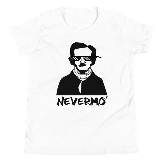 Kids' Edgar Allan Poe "Nevermo" Youth T-Shirt - Classic Comfort for Little Poe Fans - White Front